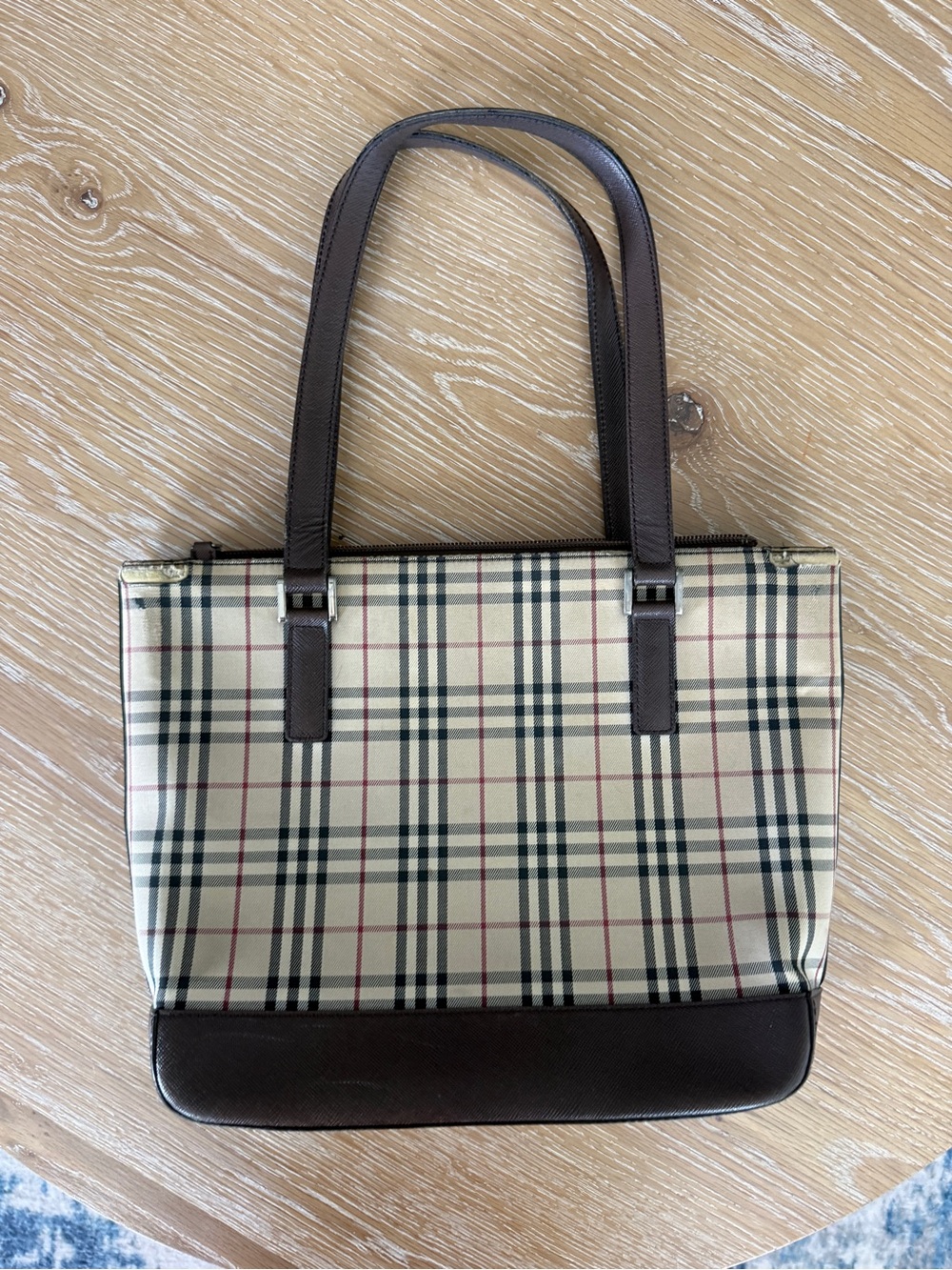 Burberry Beige Check Shoulder Bag with Brown Leather Trim - Picture 5 of 12